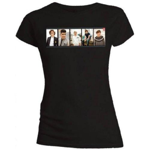 Black - Front - One Direction Womens-Ladies Photo Split Cotton Skinny T-Shirt