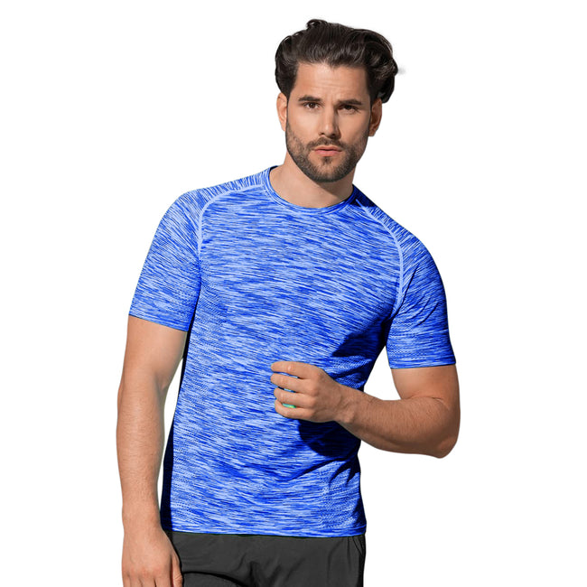King Blue Melange - Back - Stedman Mens Active Seamless Raglan Tee