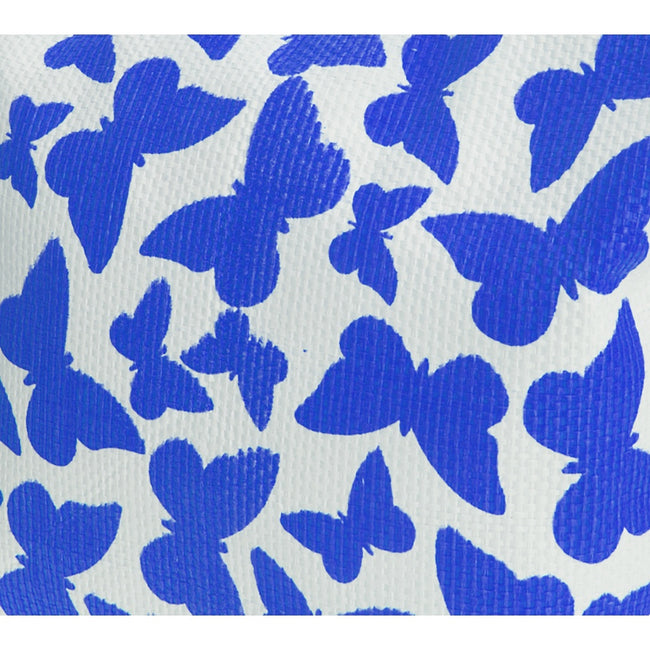 White-Blue - Back - FLOSO Womens-Ladies Straw Woven Butterfly Print Top Handle Handbag