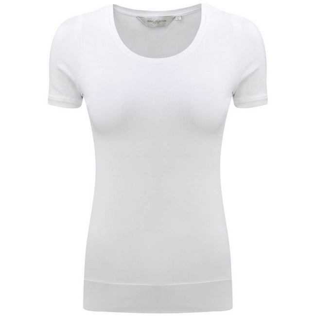 White - Front - Russell Collection Ladies-Womens Short Sleeve Strech Top