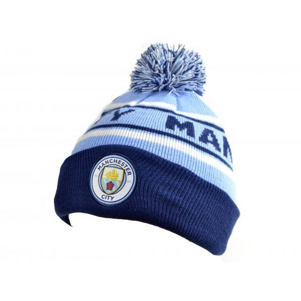 Navy-White - Back - Manchester City FC Unisex Adult Bobble Beanie