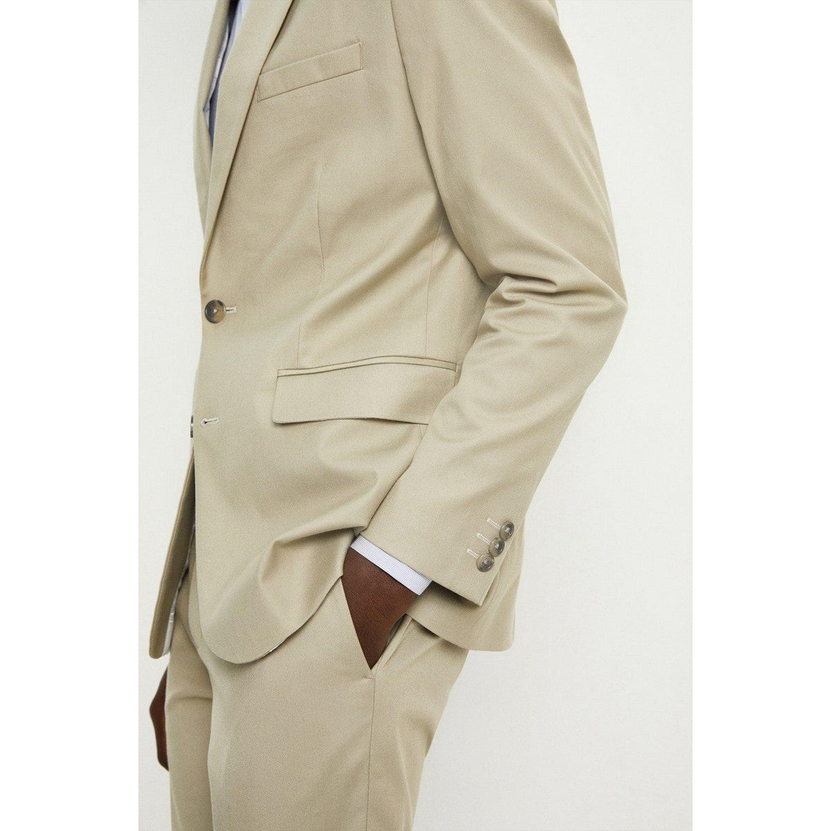 Khaki - Close up - Burton Mens Stretch Slim Suit Jacket