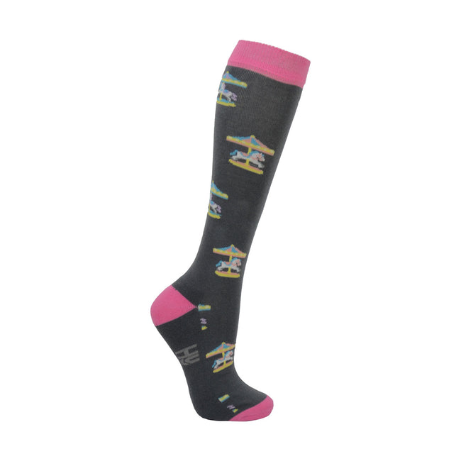 Grey-Black - Back - HyFASHION Unisex Adult Merry Go Round Socks (Pack of 3)