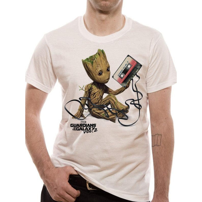White - Back - Guardians Of The Galaxy Vol 2 Unisex Adults Groot And Tape T-Shirt