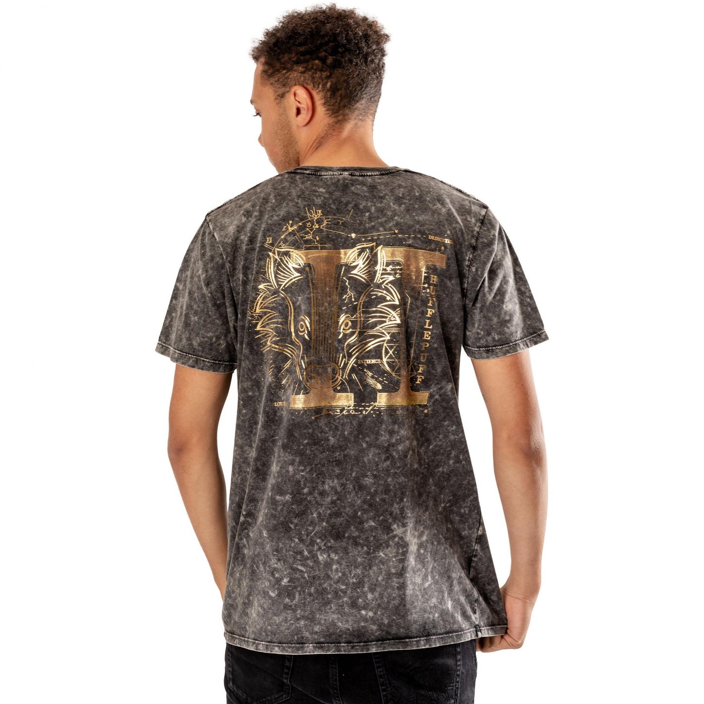 Dark Grey - Back - Harry Potter Unisex Adult Hufflepuff Acid Wash T-Shirt