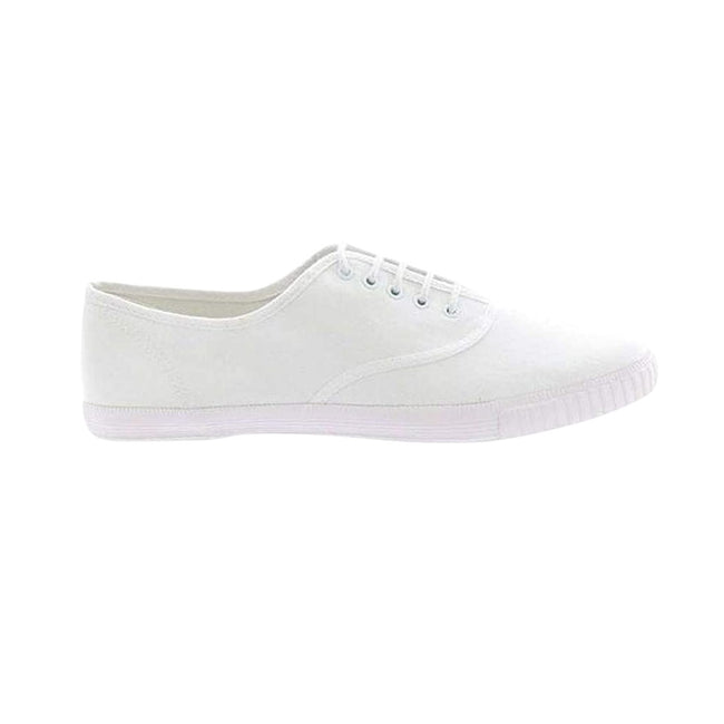 White - Back - Dek Adults Unisex Lace To Toe White Canvas Plimsolls