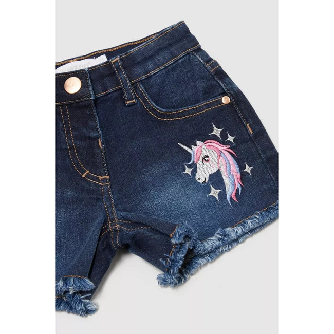 Dark Wash - Side - Blue Zoo Girls Denim Embellished Shorts