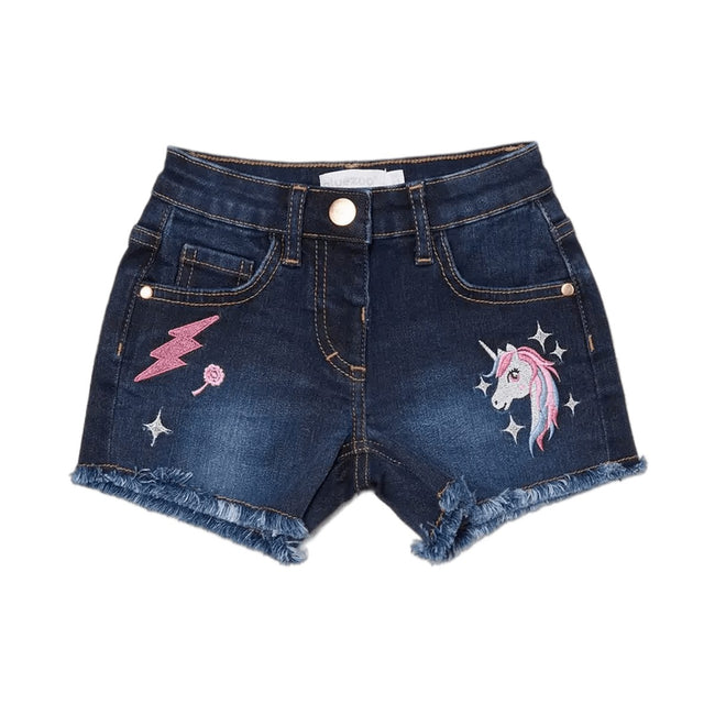 Dark Wash - Front - Blue Zoo Girls Denim Embellished Shorts
