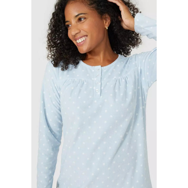 Light Blue - Pack Shot - Debenhams Womens-Ladies Classic Spotted Fleece Nightie