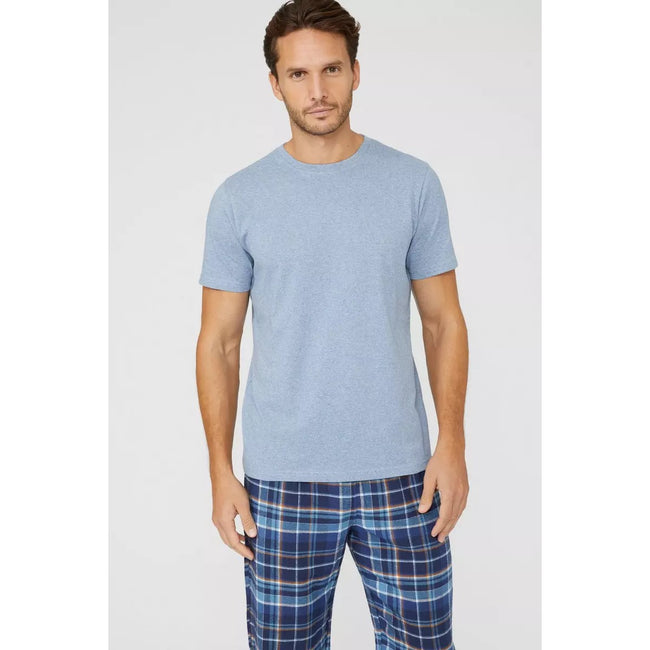 Light Blue - Side - Debenhams Mens Checked Short-Sleeved Pyjama Set