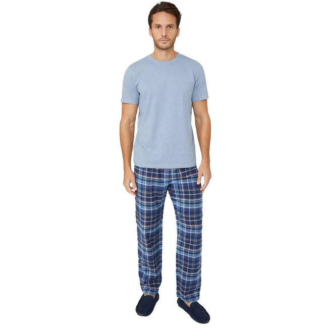 Light Blue - Front - Debenhams Mens Checked Short-Sleeved Pyjama Set