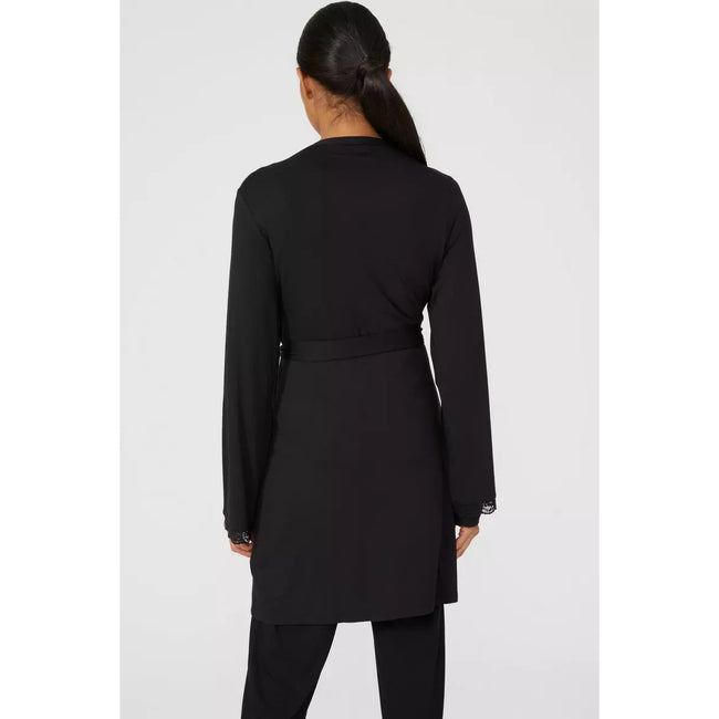Black - Back - Debenhams Womens-Ladies Viscose Wrap Robe