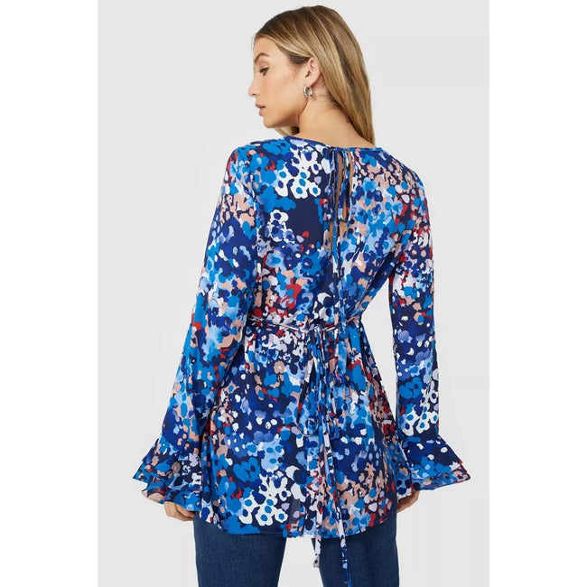Blue - Back - Principles Womens-Ladies All-Over Print Ruffle Tunic
