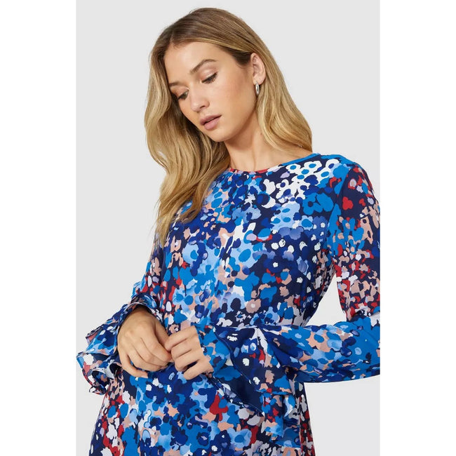 Blue - Side - Principles Womens-Ladies All-Over Print Ruffle Tunic