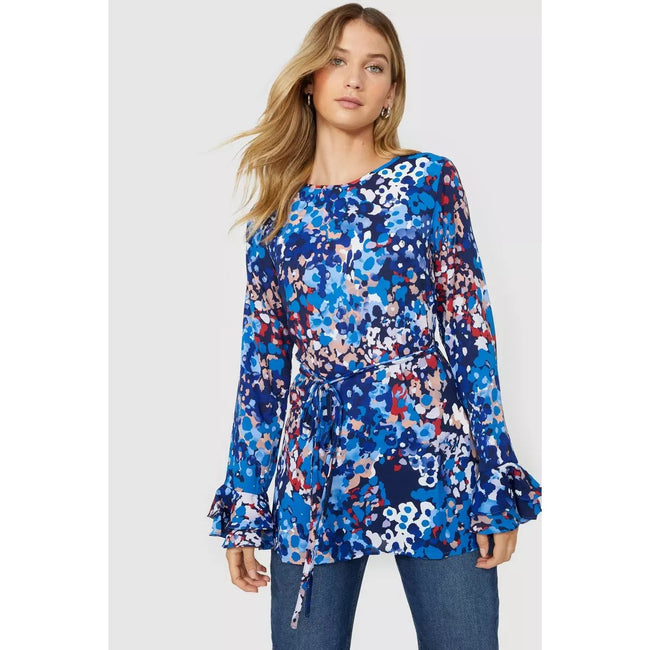 Blue - Lifestyle - Principles Womens-Ladies All-Over Print Ruffle Tunic