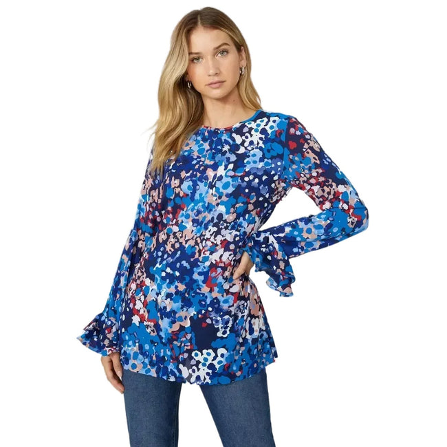 Blue - Front - Principles Womens-Ladies All-Over Print Ruffle Tunic