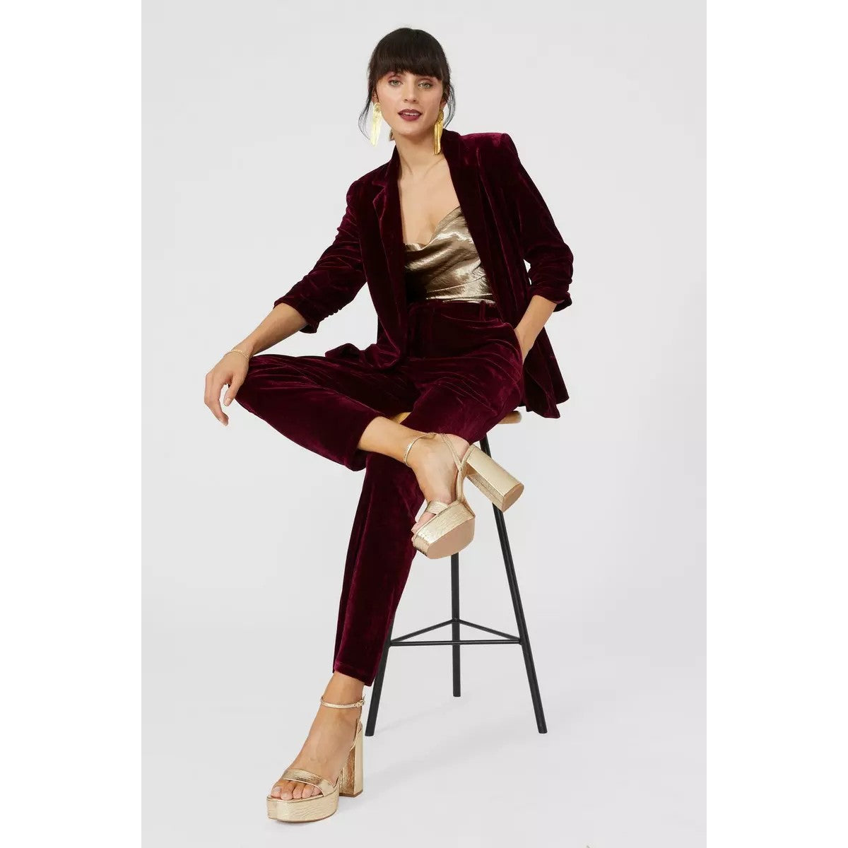Berry - Pack Shot - Principles Womens-Ladies Velvet Cropped Trousers