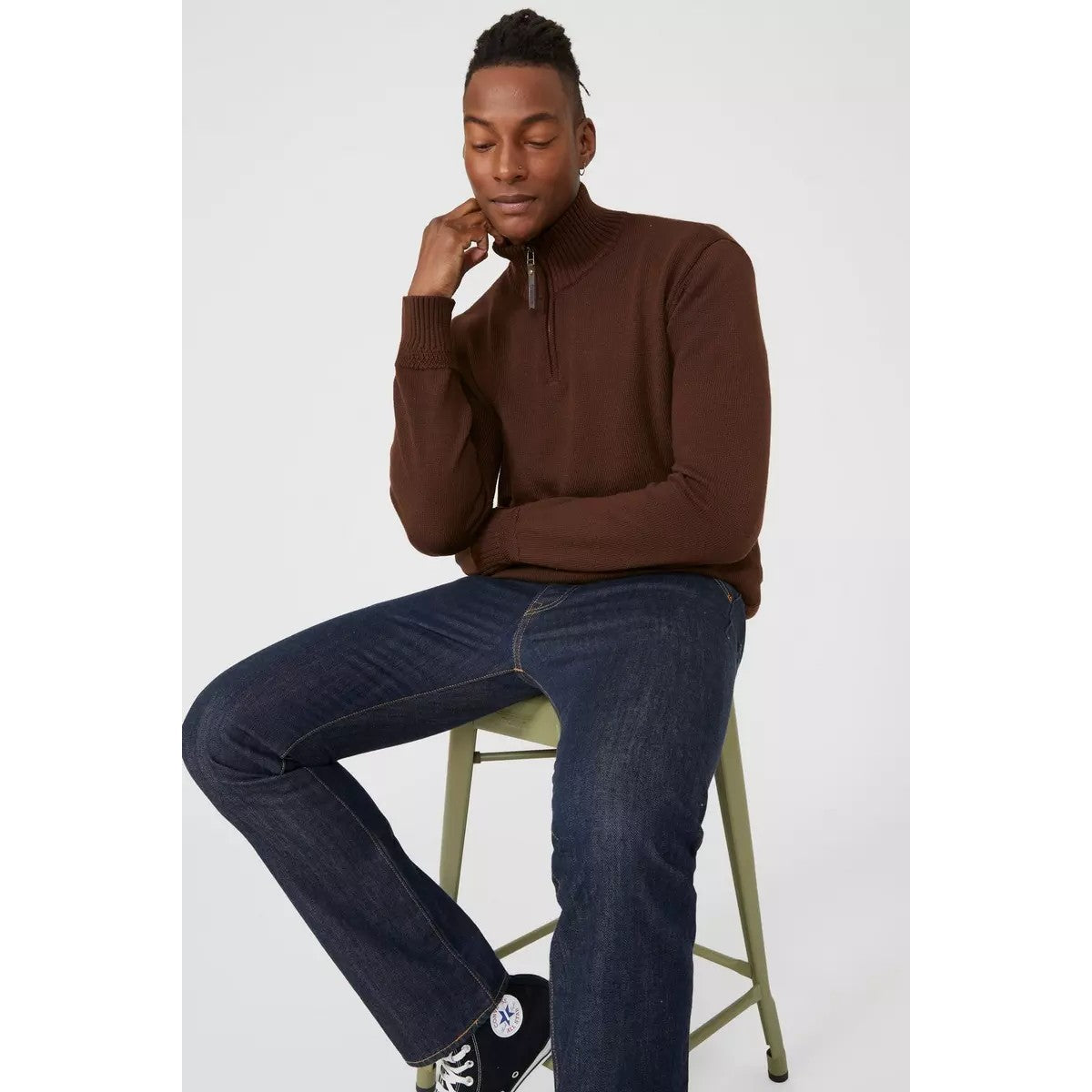 Chocolate - Pack Shot - Mantaray Mens Zip Neck Jumper