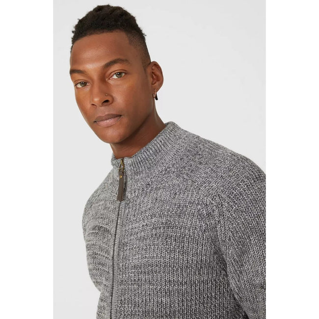 Dark Grey - Side - Mantaray Mens Twisted Full Zip Cardigan
