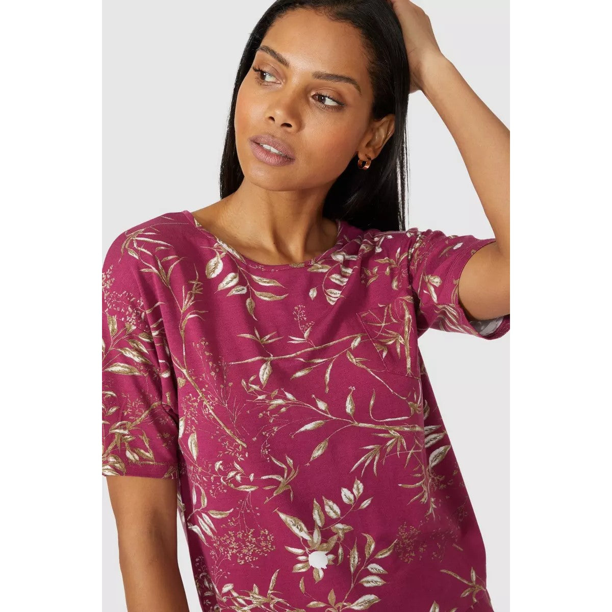 Burgundy - Lifestyle - Debenhams Womens-Ladies Sprigs Jersey Short-Sleeved Pyjama Top