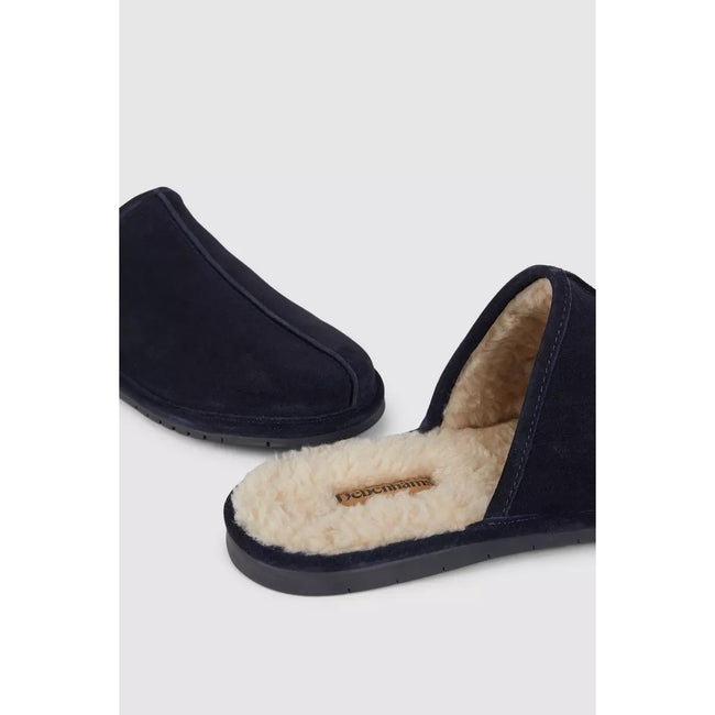 Navy - Side - Debenhams Mens Suede Slippers
