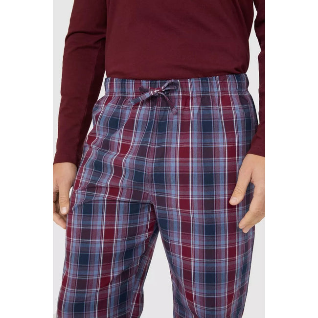 Wine - Lifestyle - Debenhams Mens Checked Grandad Collar Long Pyjama Set