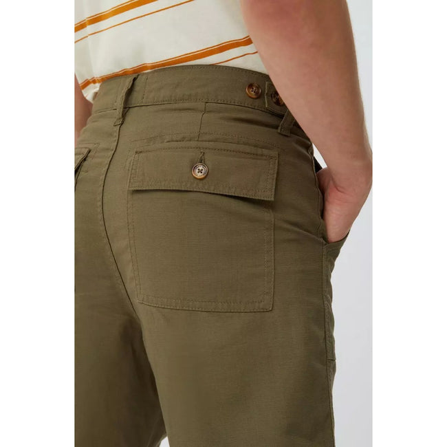 Khaki - Side - Mantaray Mens Slub Textured Cargo Shorts