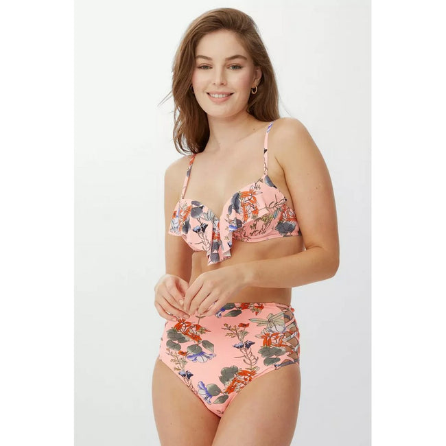 Salmon Pink - Side - Debenhams Womens-Ladies Floral Underwired Bikini Top