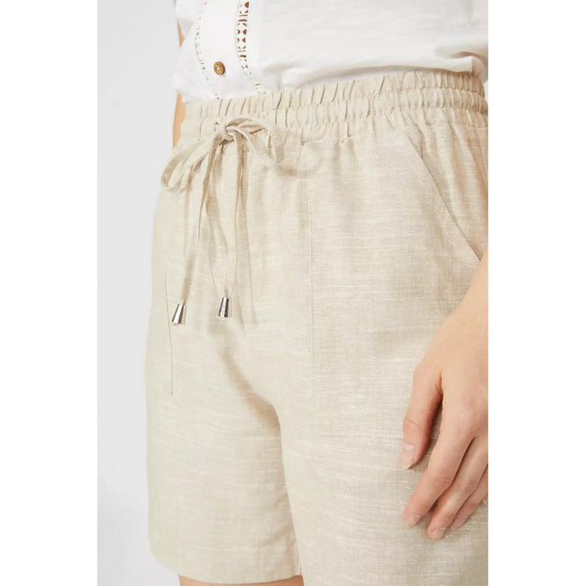 Natural - Side - Mantaray Womens-Ladies Chambray Waist Tie Shorts