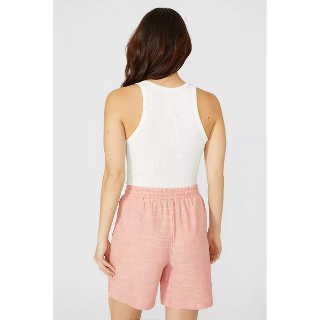 Pink - Back - Mantaray Womens-Ladies Chambray Waist Tie Shorts