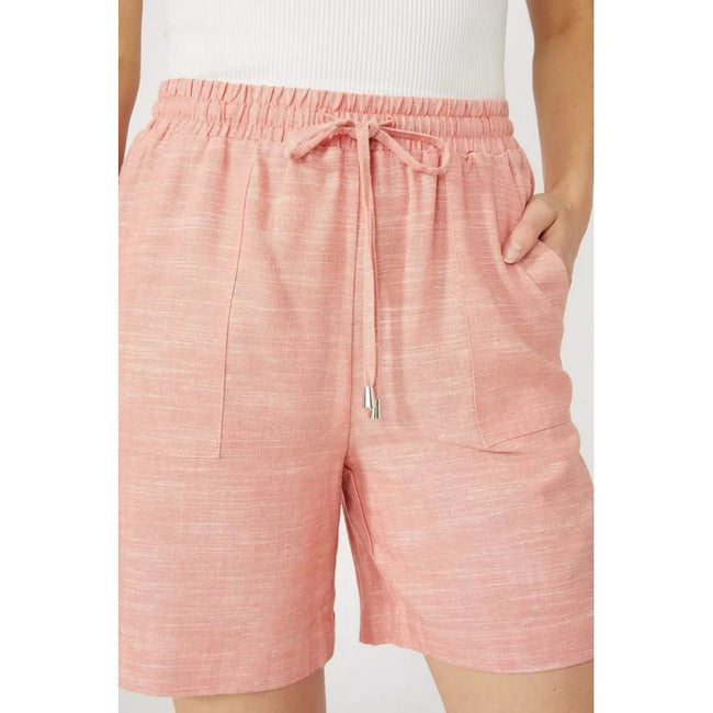 Pink - Side - Mantaray Womens-Ladies Chambray Waist Tie Shorts