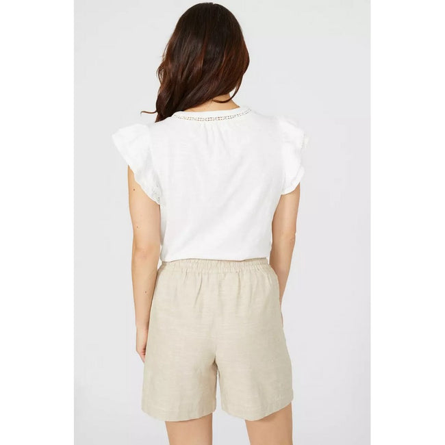 Natural - Back - Mantaray Womens-Ladies Chambray Waist Tie Shorts