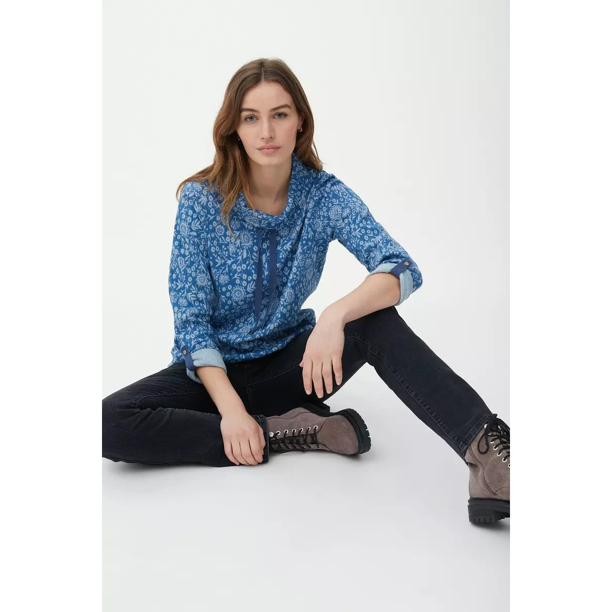 Denim - Lifestyle - Mantaray Womens-Ladies Busy Garden Jacquard Cowl Neck Top