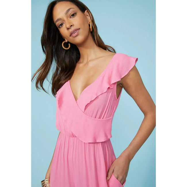 Pink - Side - Debenhams Womens-Ladies Cheesecloth Wrap Jumpsuit