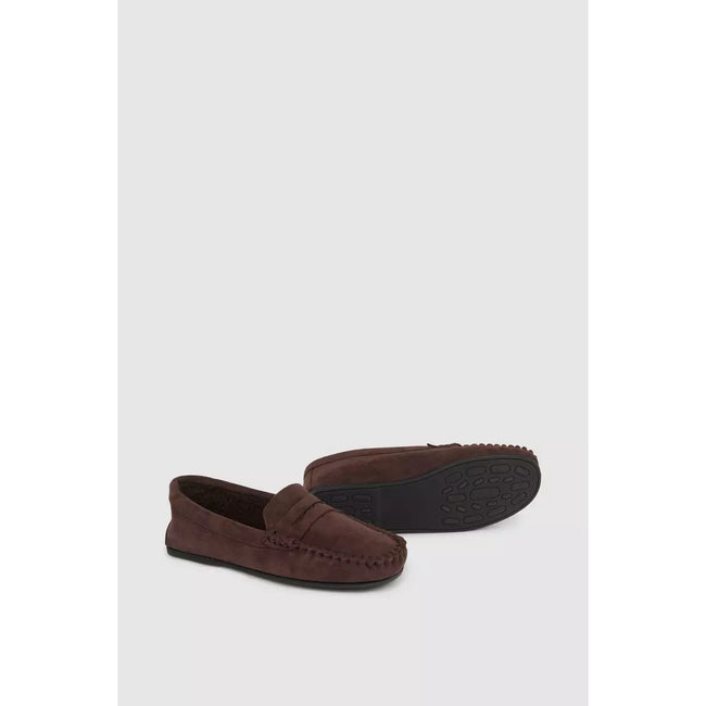 Chocolate - Back - Debenhams Mens Leather Slippers