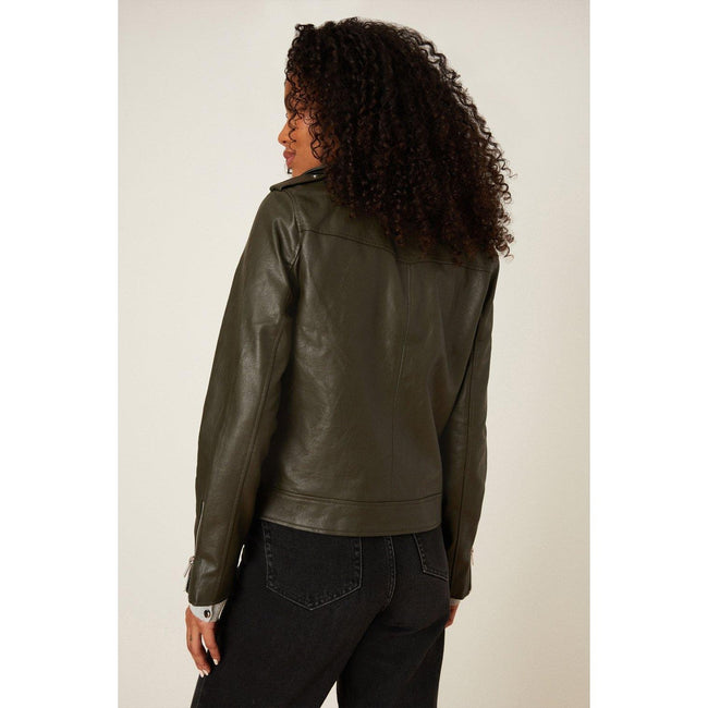 Forest - Back - Dorothy Perkins Womens-Ladies Faux Leather Biker Jacket