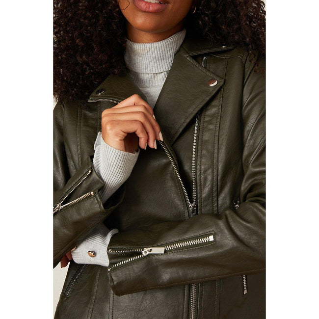 Forest - Side - Dorothy Perkins Womens-Ladies Faux Leather Biker Jacket