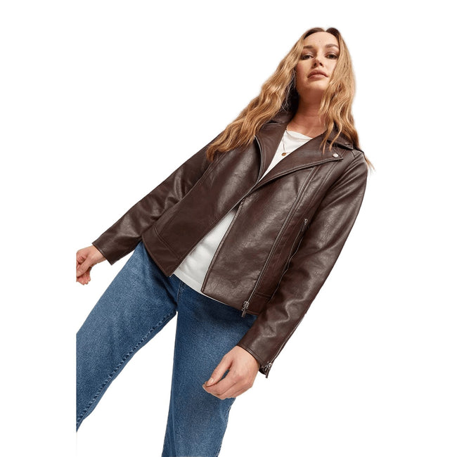 Chocolate - Front - Dorothy Perkins Womens-Ladies Faux Leather Biker Jacket