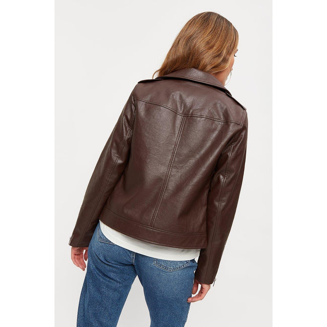 Chocolate - Back - Dorothy Perkins Womens-Ladies Faux Leather Biker Jacket