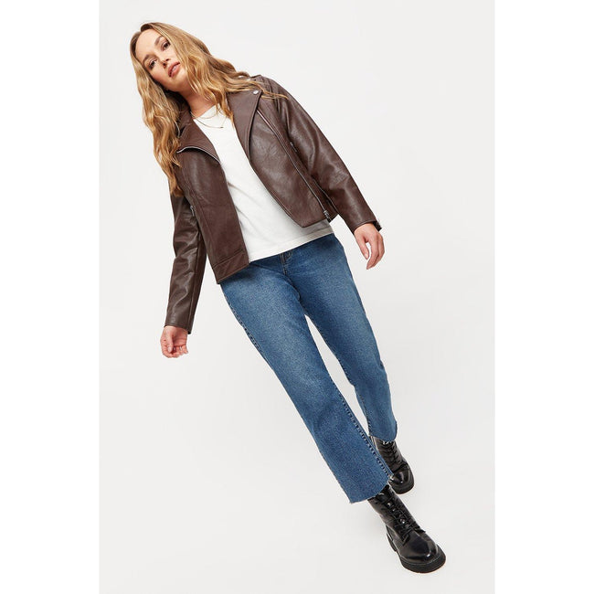 Chocolate - Lifestyle - Dorothy Perkins Womens-Ladies Faux Leather Biker Jacket