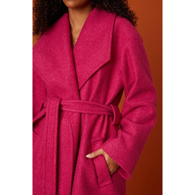 Fuchsia - Side - Dorothy Perkins Womens-Ladies Long Bouclé Wrap Coat