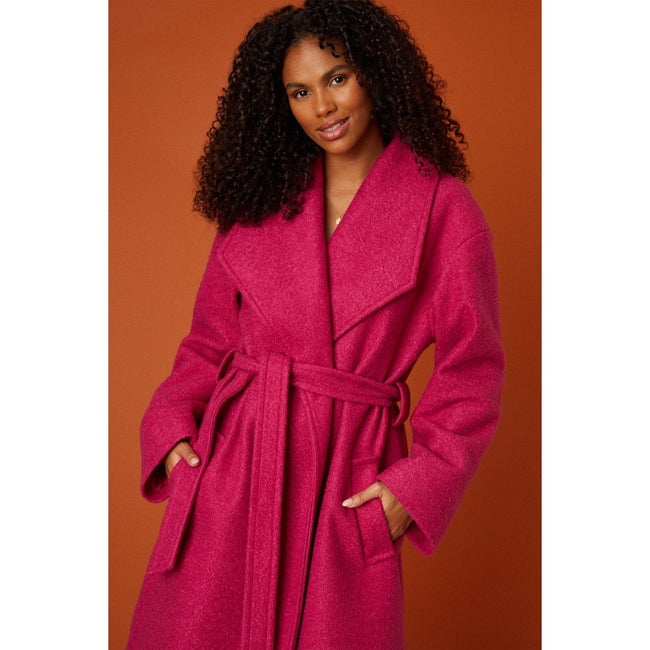 Fuchsia - Pack Shot - Dorothy Perkins Womens-Ladies Long Bouclé Wrap Coat