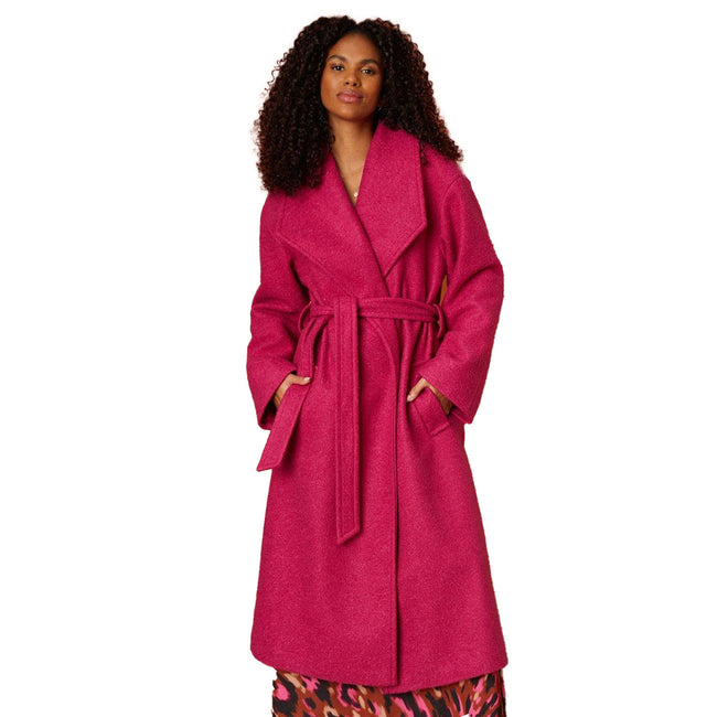 Fuchsia - Front - Dorothy Perkins Womens-Ladies Long Bouclé Wrap Coat