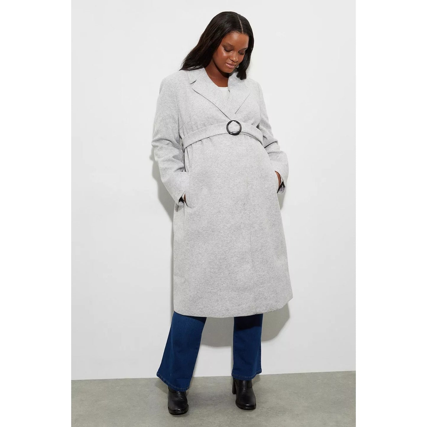 Grey - Close up - Dorothy Perkins Womens-Ladies Buckle Detail Maternity Coat