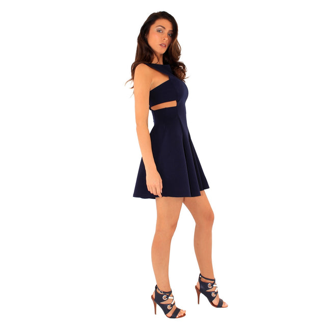 Navy - Side - Ly Womens-Ladies Regent Street Cut Out Skater Dress
