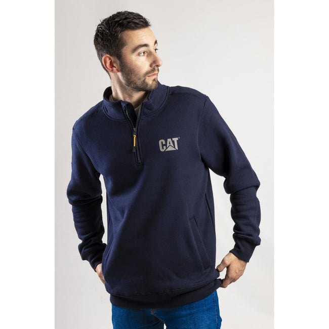 Navy - Side - Caterpillar Mens Canyon 1-4 Zip Pullover
