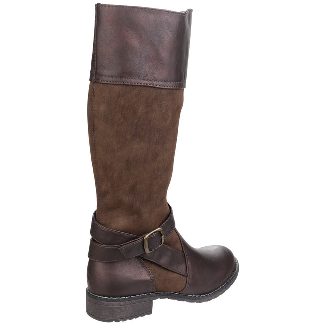 Brown - Pack Shot - Divaz Womens-Ladies Garbo Zip Up Contrast Knee High Boots