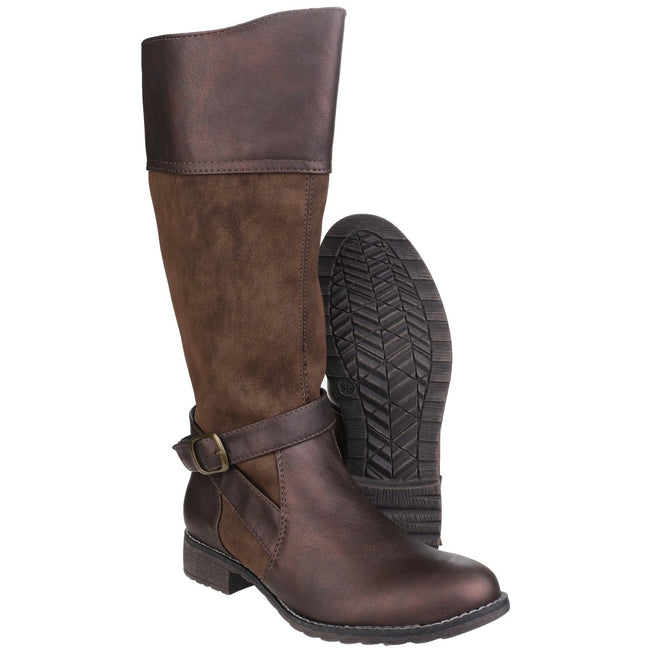 Brown - Close up - Divaz Womens-Ladies Garbo Zip Up Contrast Knee High Boots