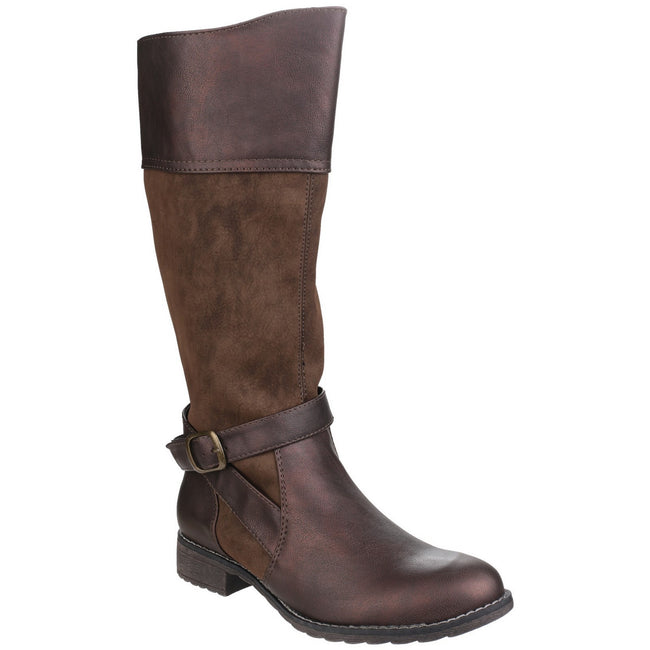 Brown - Front - Divaz Womens-Ladies Garbo Zip Up Contrast Knee High Boots