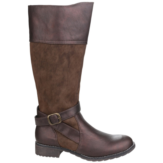 Brown - Back - Divaz Womens-Ladies Garbo Zip Up Contrast Knee High Boots